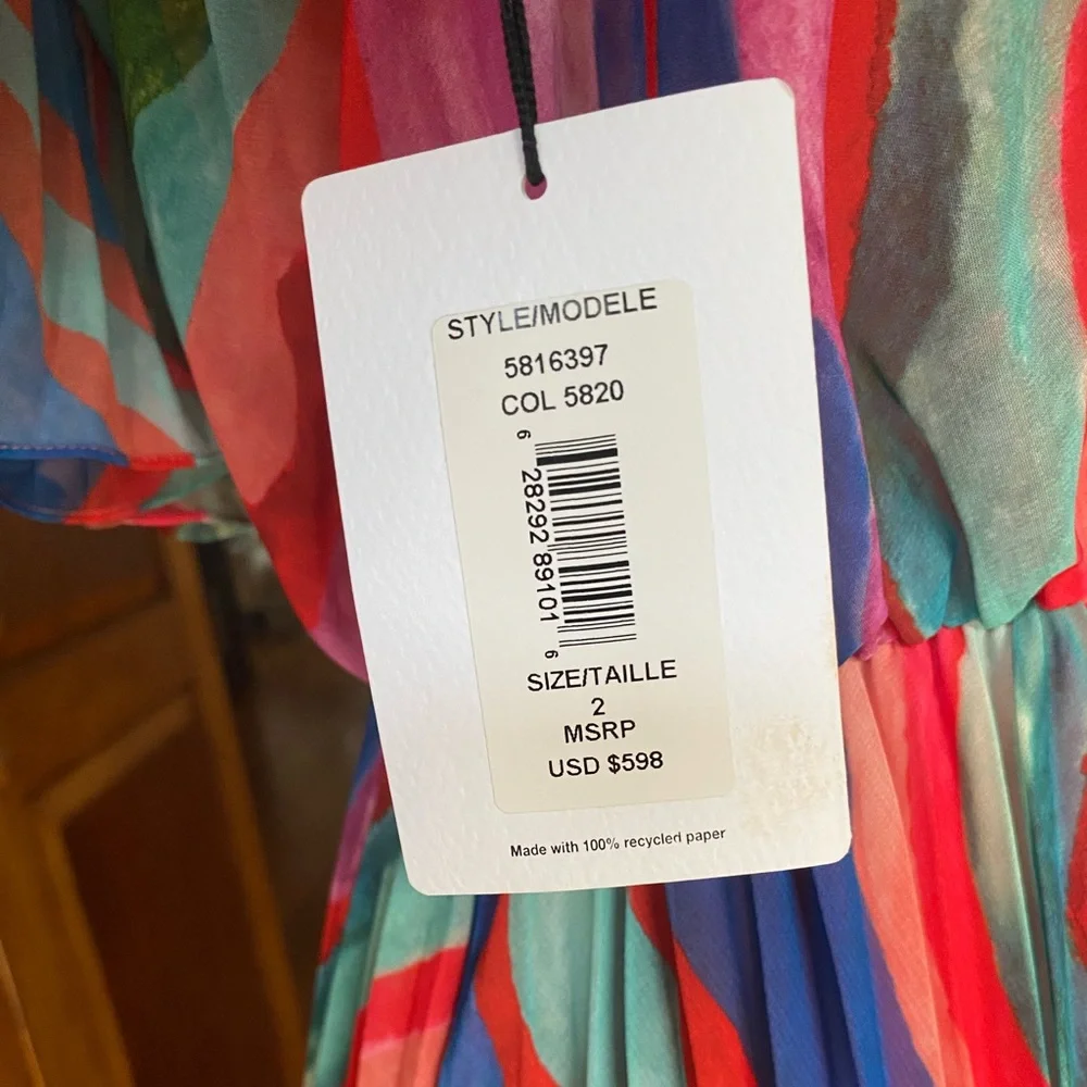 AMUR Luisa Pleated Striped Midi Dress size 2 - Picture 13 of 16